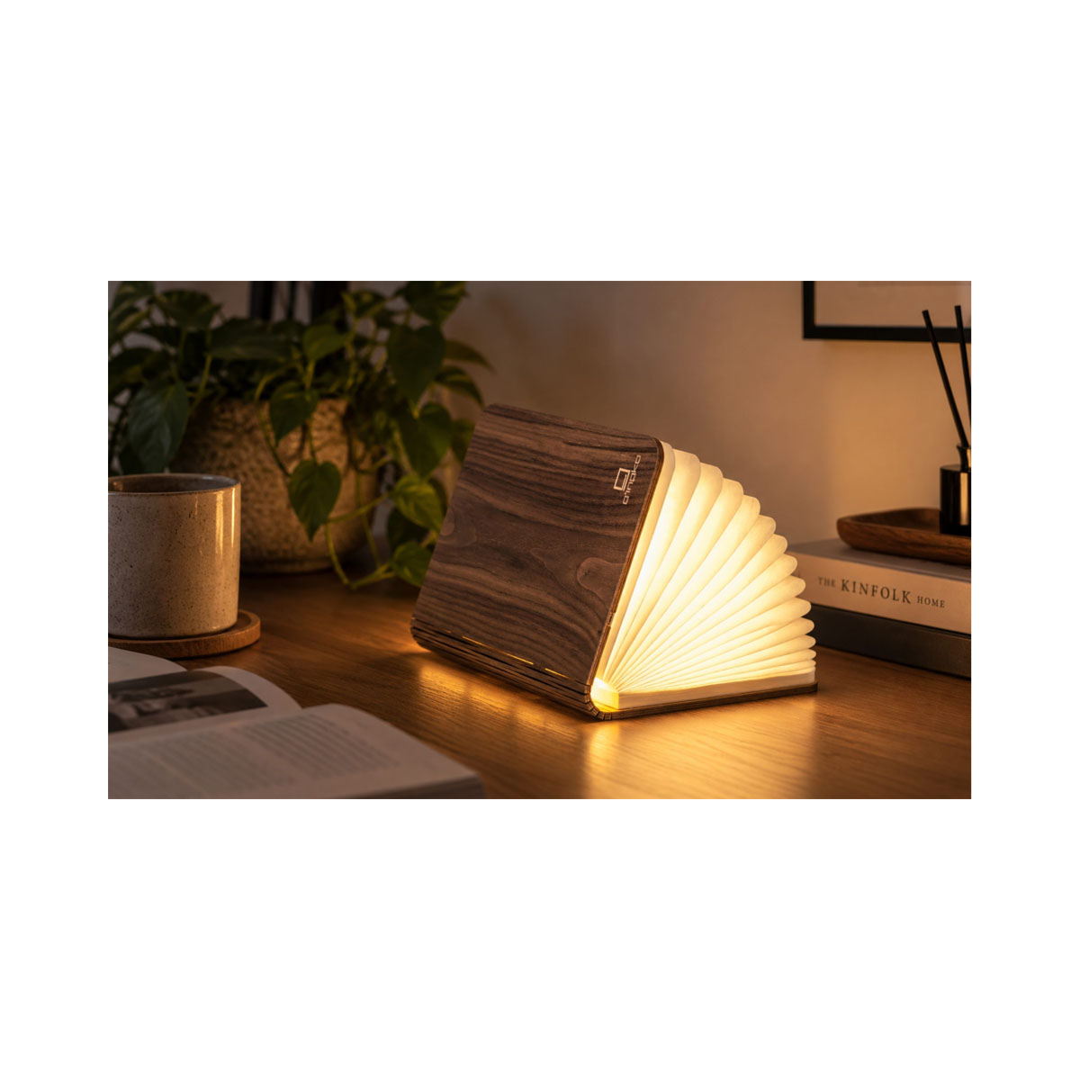 Паметна ламба - Книга, Large Smart Book Lamp, голема, дрво - орев 