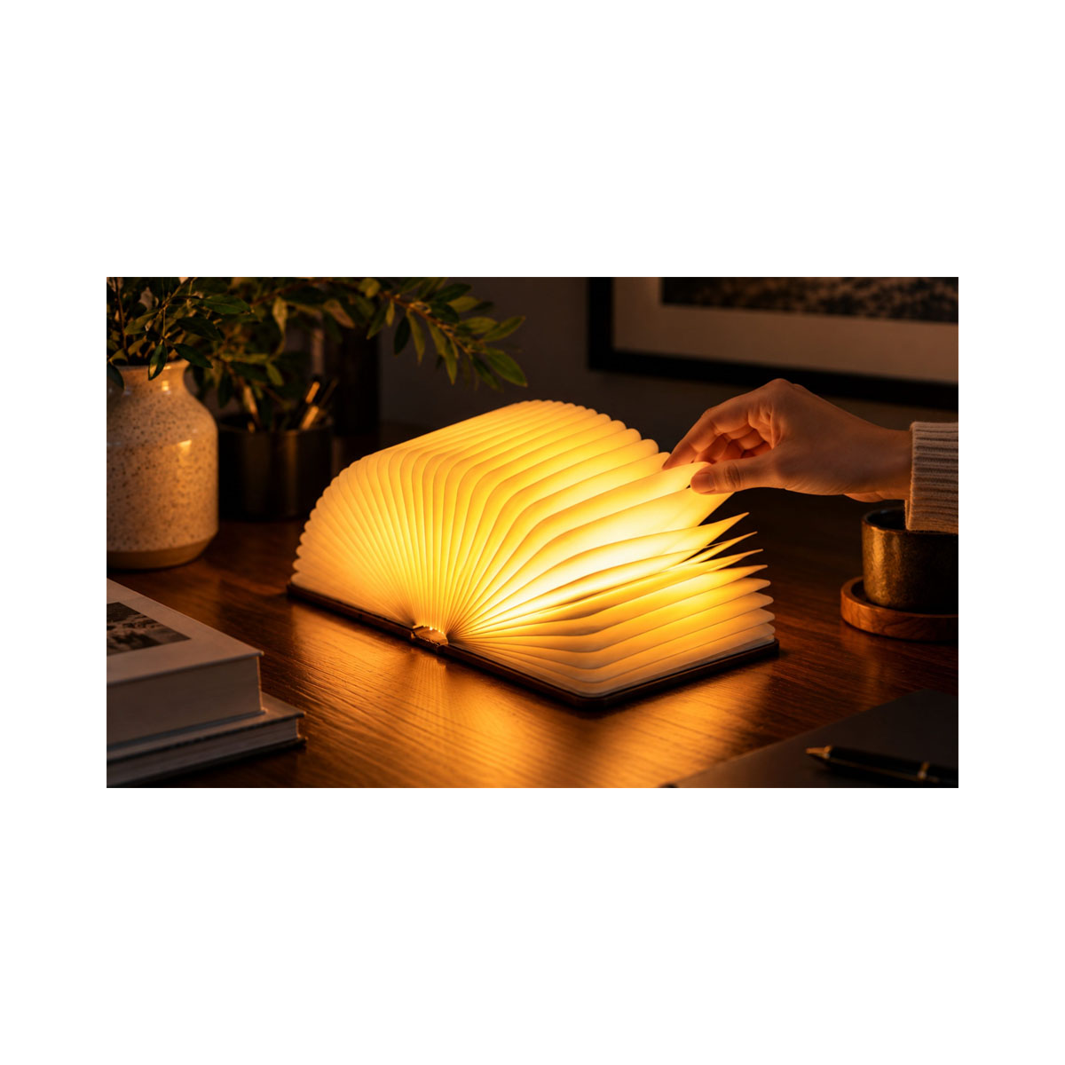 Паметна ламба - Книга, Large Smart Book Lamp, голема, дрво - орев 