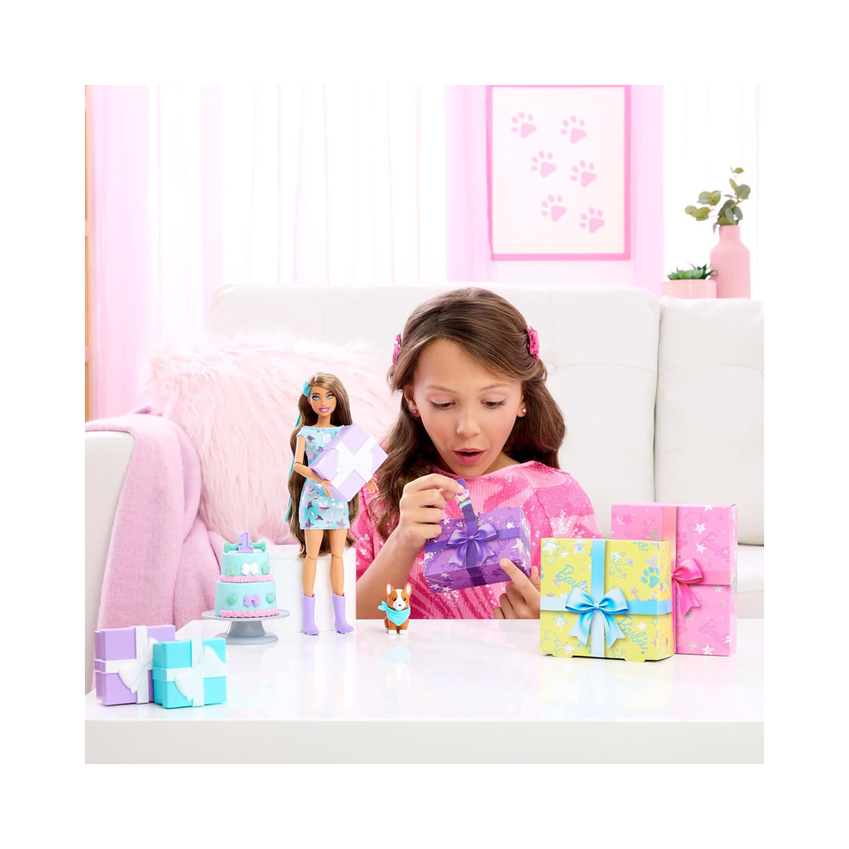 Сет за игра Barbie: Party Unboxed - Pet Birthday: Corgi 