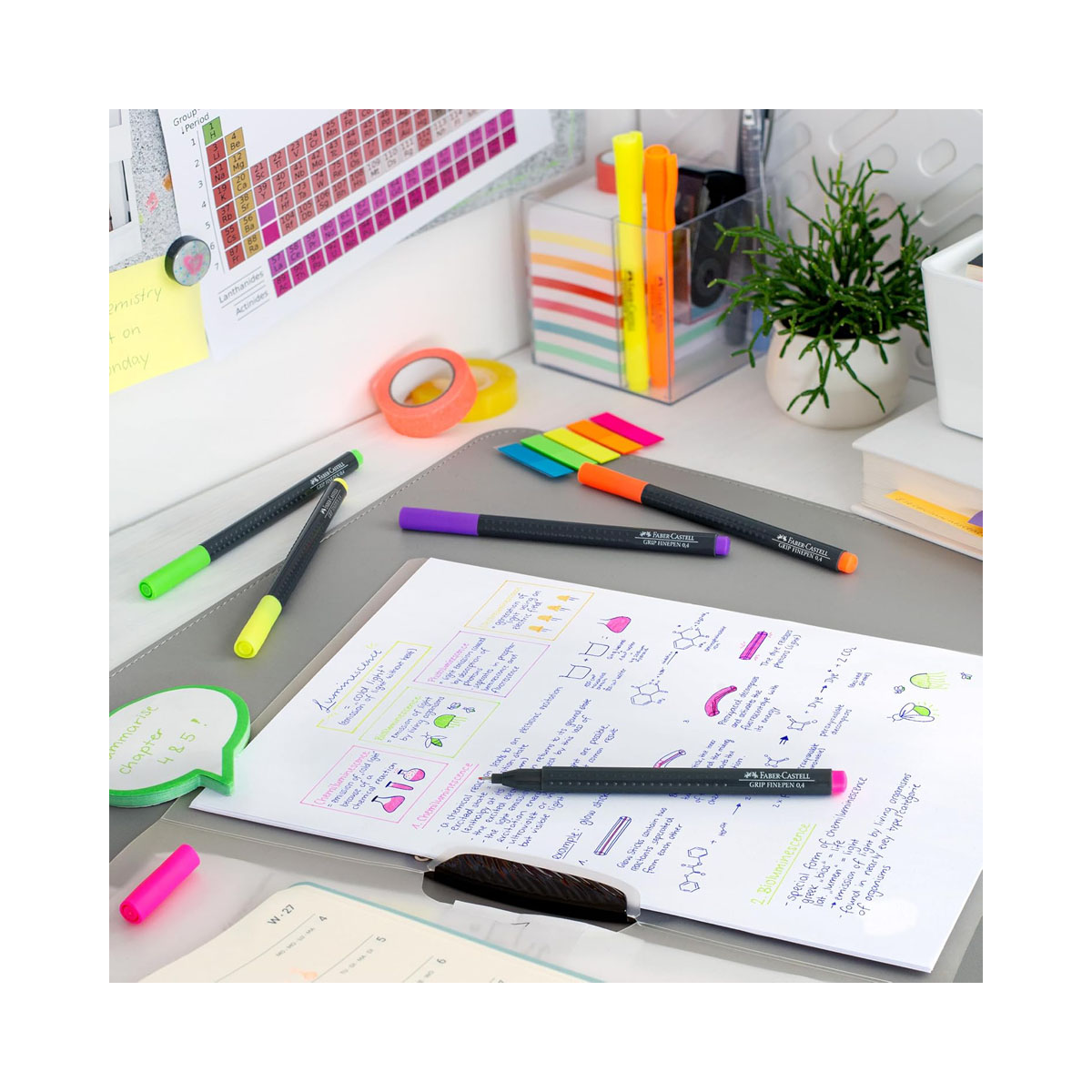 Сет од 5 фајнлајнери, Faber Castell - Finepen Grip Neon, 0.4mm 