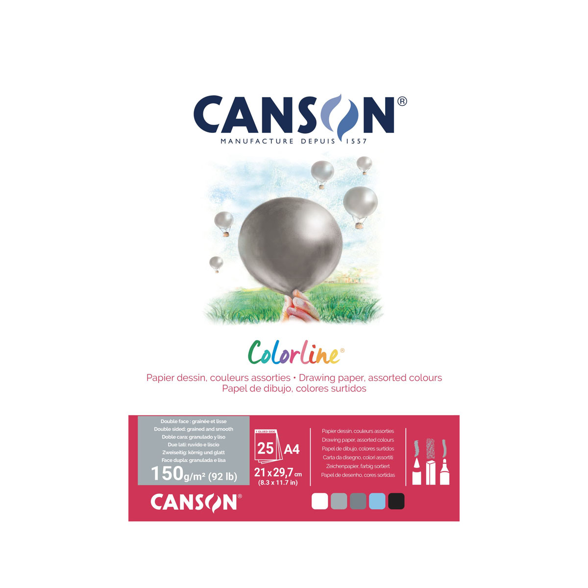 Скицник, Canson Colorline Pad - Air Colours, 150 г/м², 25 листа во боја 