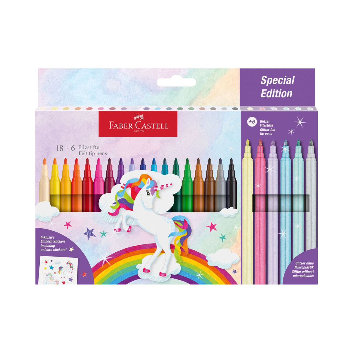 Фломастери, Faber Castell - Unicorn, 18 + 6 
