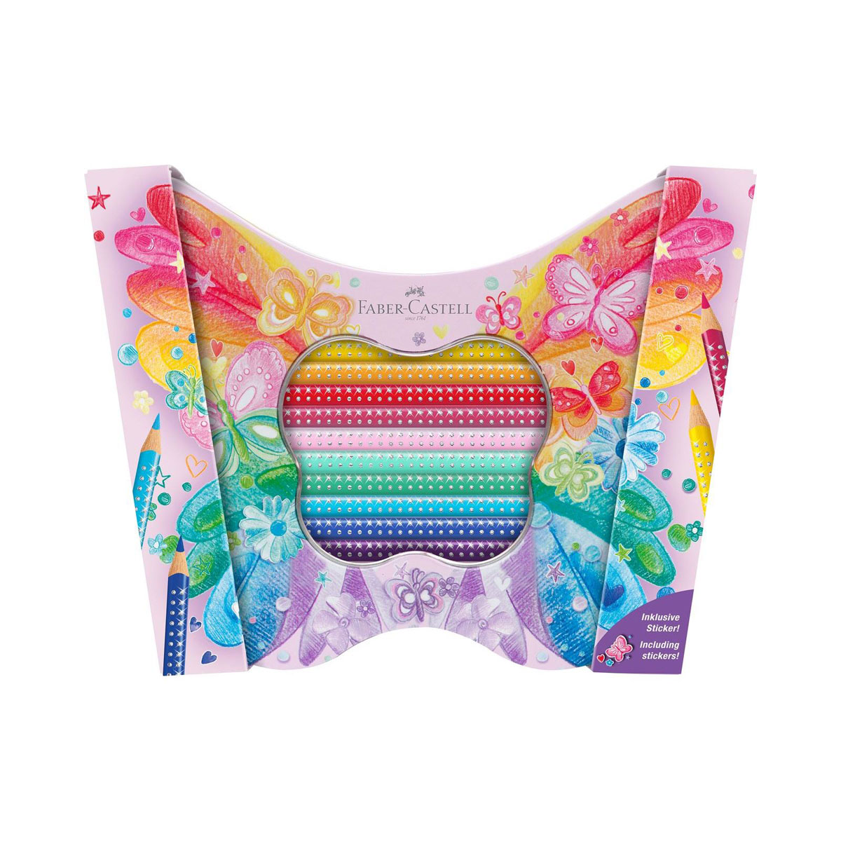 Дрвени боици во метална кутија, Faber Castell - Butterfly Gift Set, 1/12 