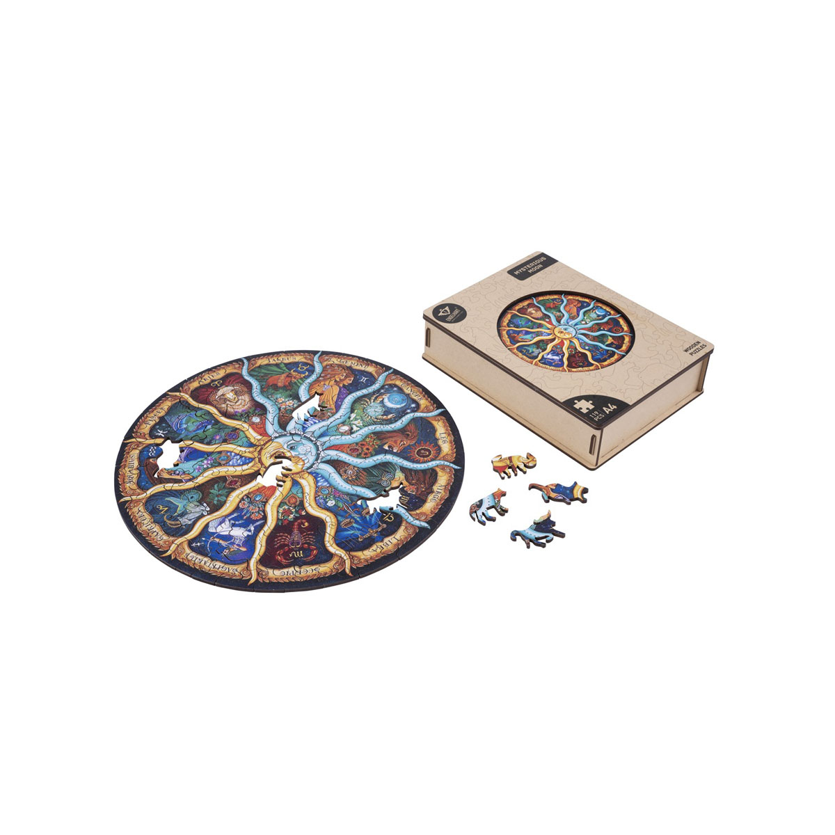 Дрвена сложувалка Astrology Moon, Ø21 cm, 119 парчиња 