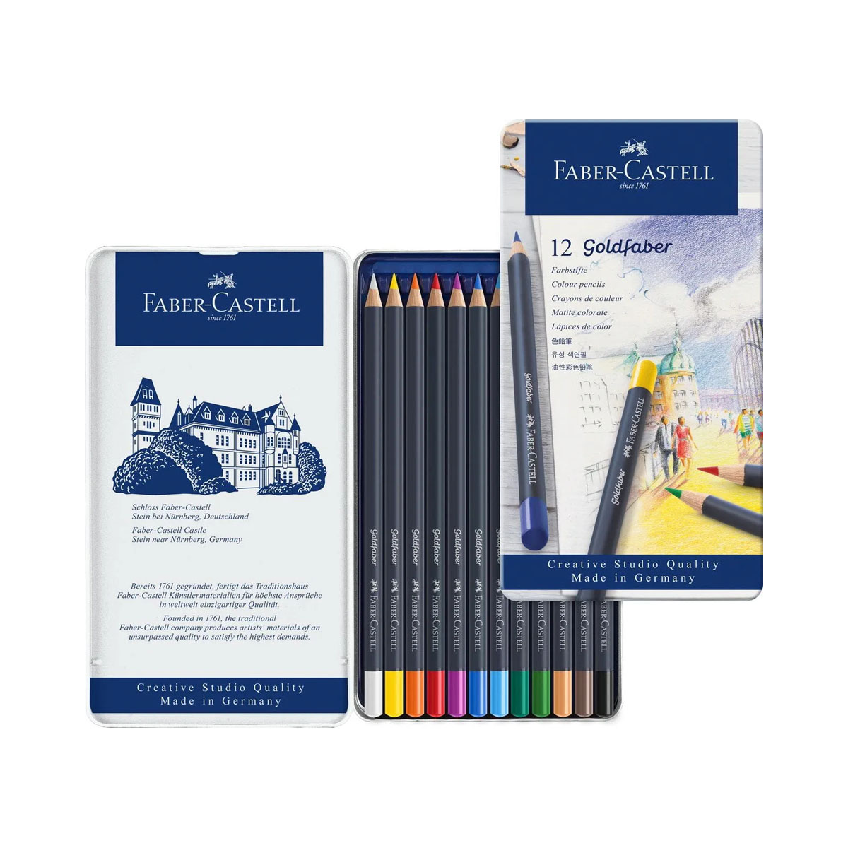 Дрвени боици во метална кутија, Faber Castell - Goldfaber, 1/12 