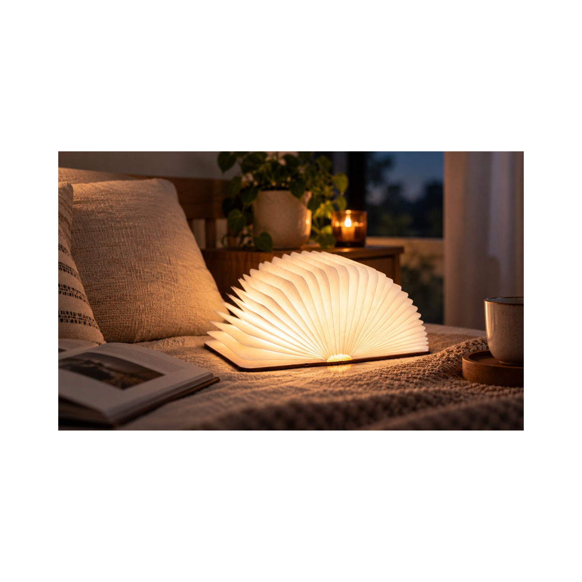 Паметна ламба - Книга, Large Smart Book Lamp, голема, дрво - орев 