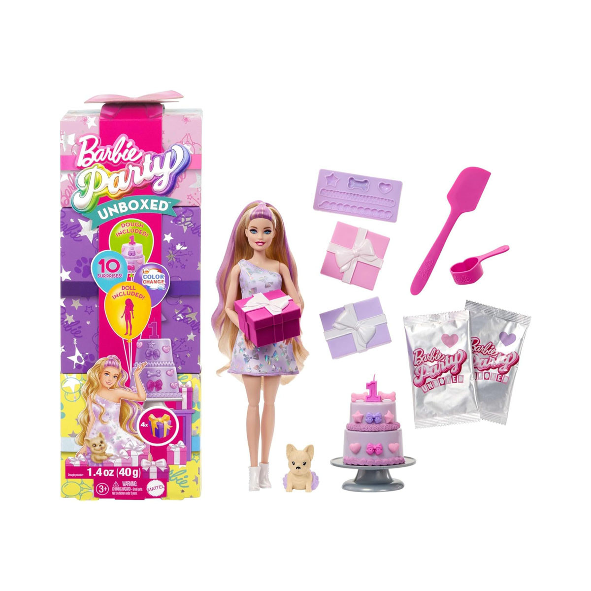 Сет за игра Barbie: Party Unboxed - Pet Birthday: French Bulldog 
