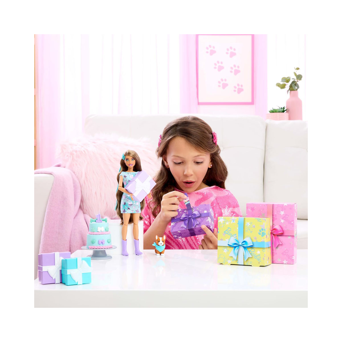 Сет за игра Barbie: Party Unboxed - Pet Birthday: Corgi 