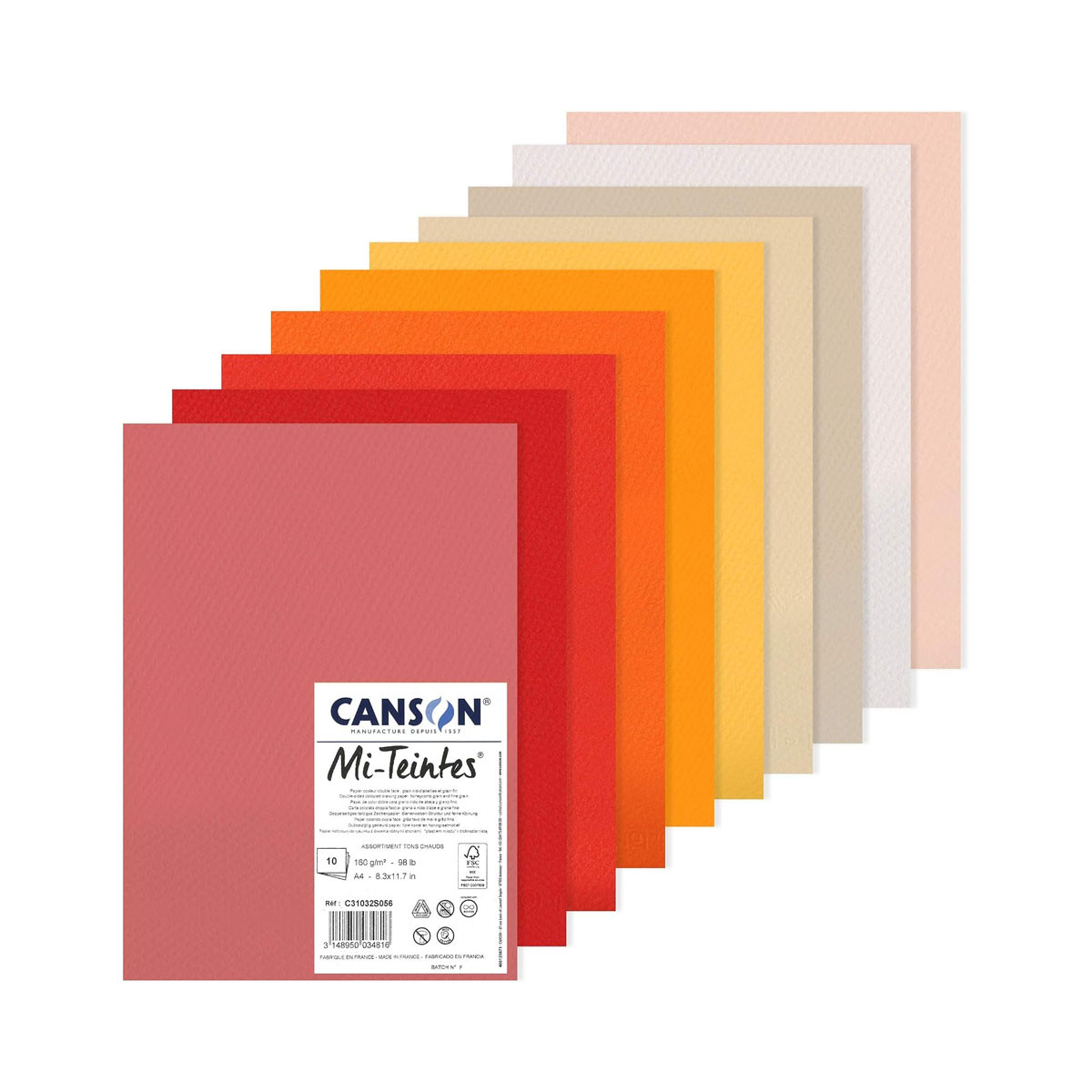 Сет хартии во боја, Canson Mi-Teintes A4, 160 г/м², Warm Tones 