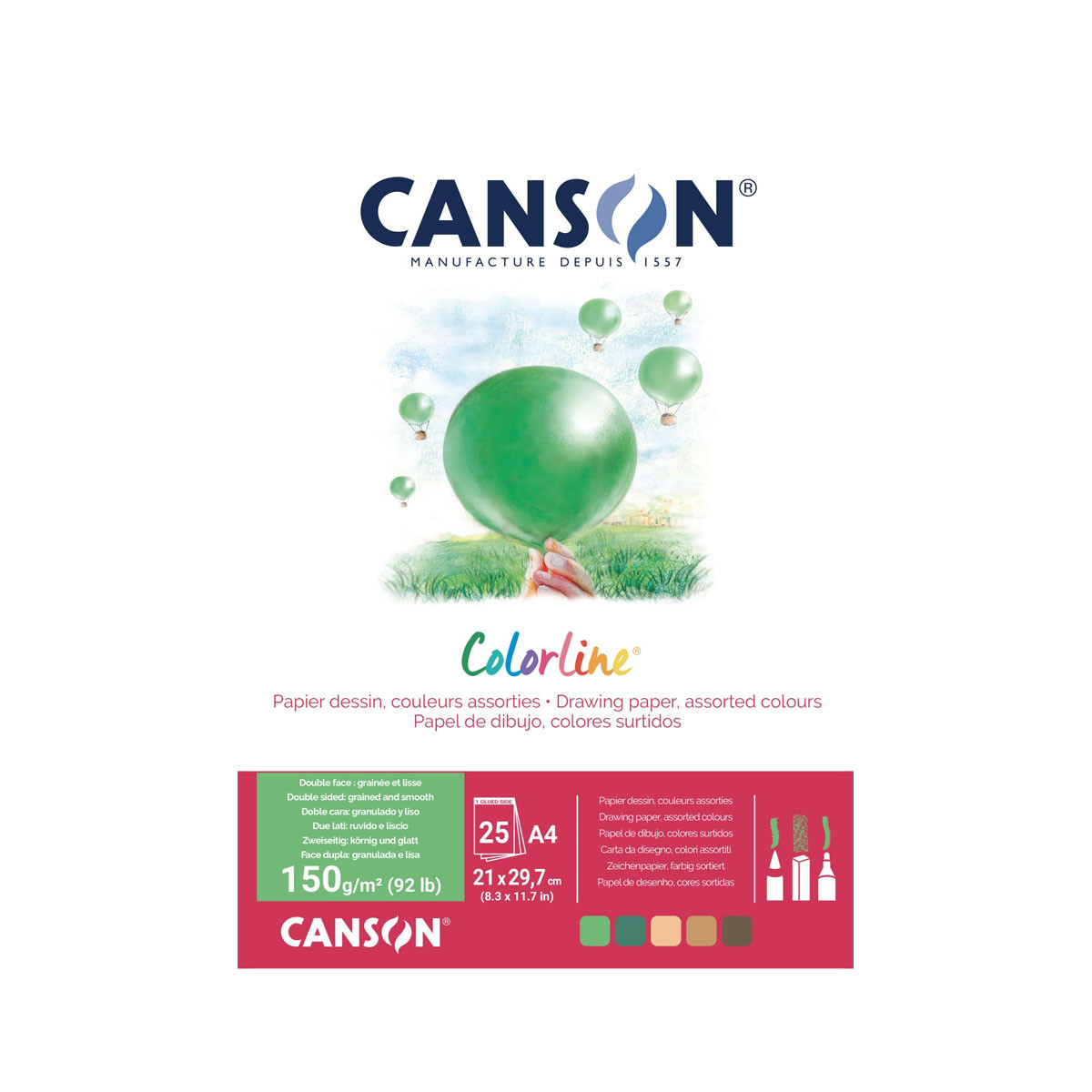 Скицник, Canson Colorline Pad - Earth Colours, 150 г/м², 25 листа во боја 