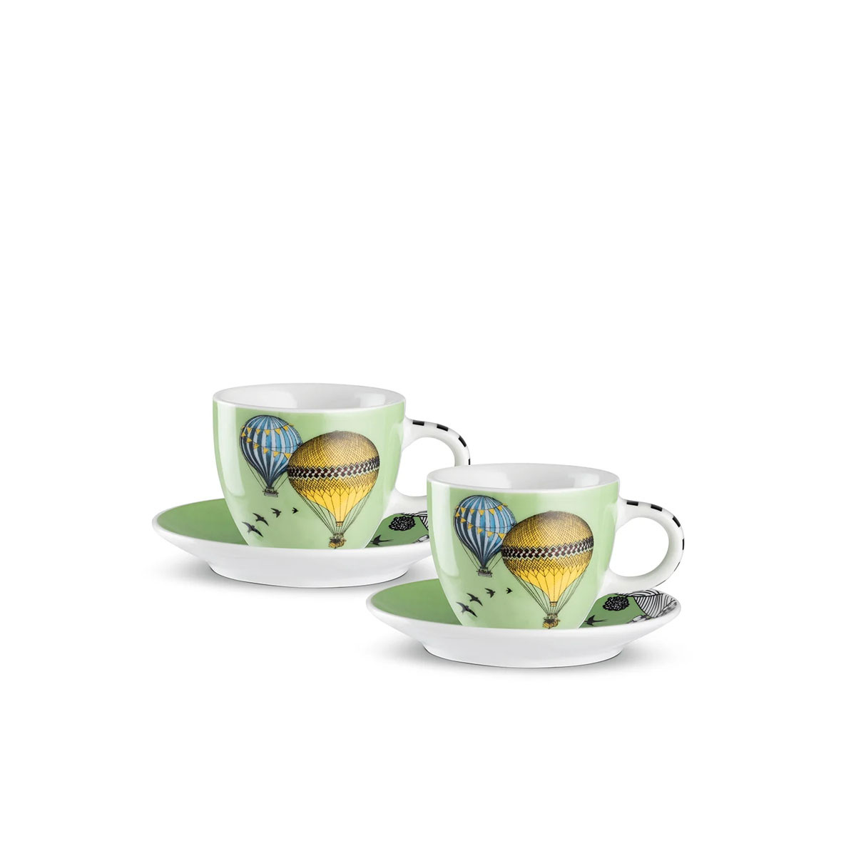 Сет од 2 шолји со тацни, Giramondo - Verde, 80ml 