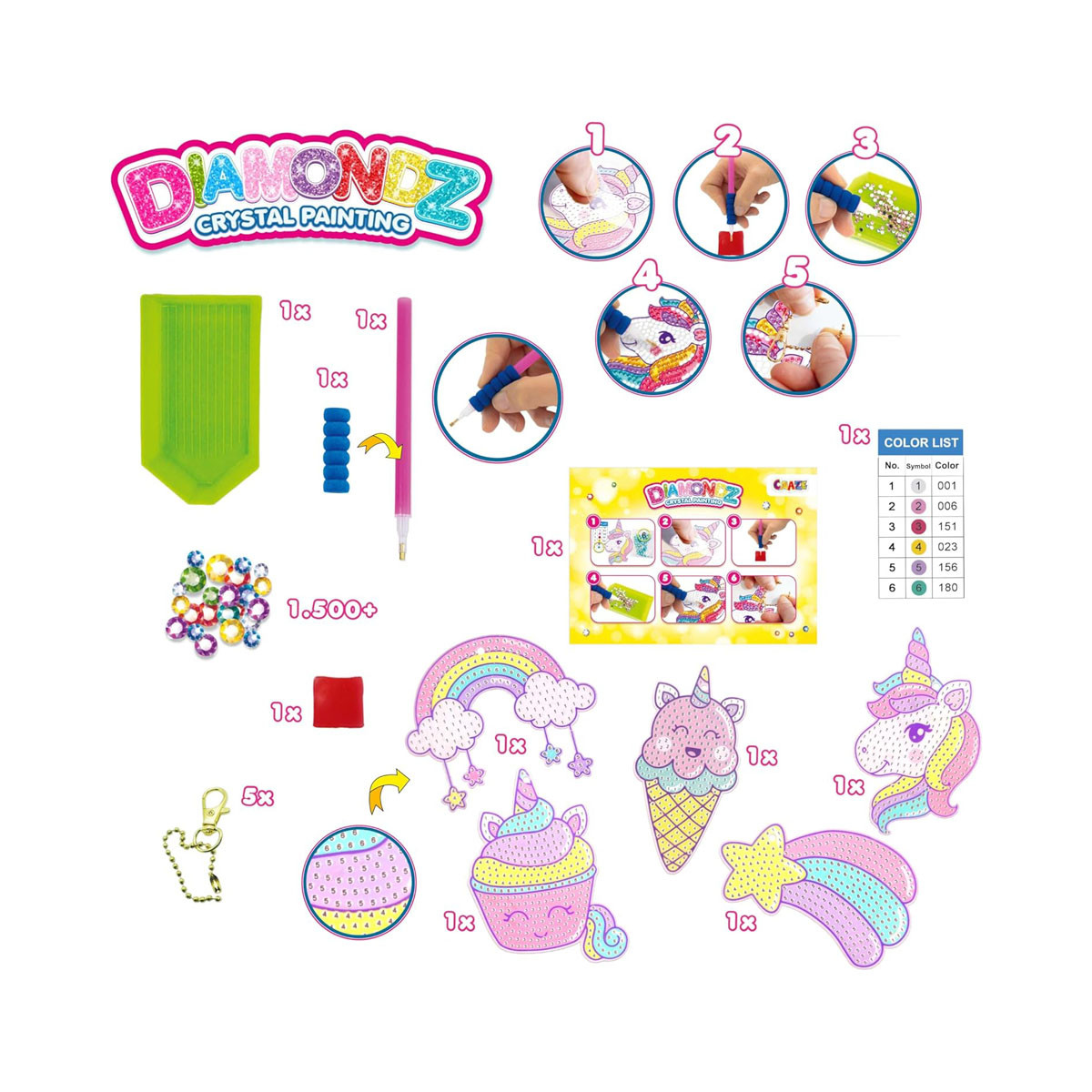 Сет за изработка на приврзоци, Diamondz  Crystal Painting- Unicorn 