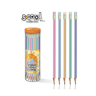 Дрвен молив со гума, S-Cool - Pastel, HB, 5 бои