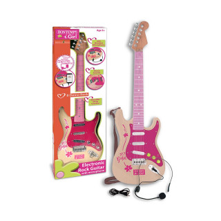 Електронска рок гитара со ремен, Electronic Guitar, 67cm, розева 