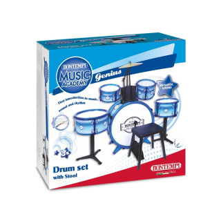 Сет тапани со столче и 2 стапчиња, Rock Drum Set, 6 елементи, сини 