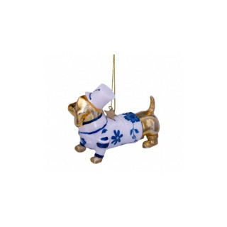 Лампион, Gold Dog with Delft blue dress, 9cm