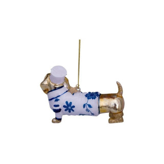 Лампион, Gold Dog with Delft blue dress, 9cm