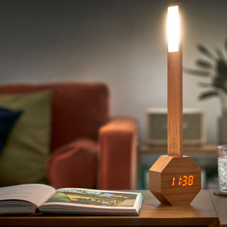 Часовник/Ламба, Octagon One Plus Portable Alarm Clock Desk Light, дрво - цреша