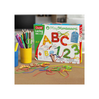 Едукативен сет за изработка - Азбука и бројки, Play Montessori - Lacing ABC + 123