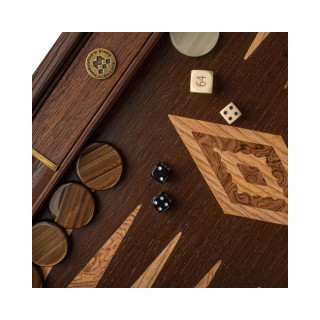 Сет за табла-рачна изработка, Wenge Inlaid Backgammon w/ Walnut Burl and Oak