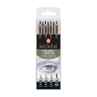 Сет фајнлајнери + брашпен, Sakura - Pigma Micron Cool Gray , 1/4