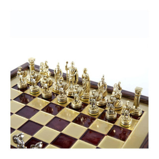 Сет за шах во дрвена кутија, Greek Roman Period Chess Set - Gold & Silver, црвен 