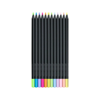 Сет од 12 дрвени боици, Black Edition Neon+Pastel