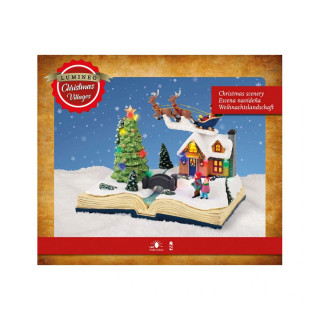Декоративна фигура со LED светла, Santa Flying Over House