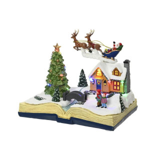Декоративна фигура со LED светла, Santa Flying Over House