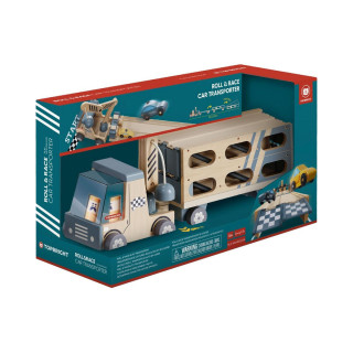 Дрвен сет за игра Roll & Race Car Transporter 
