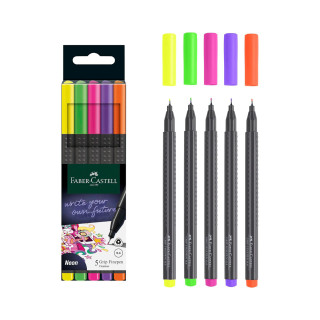 Сет од 5 фајнлајнери, Faber Castell - Finepen Grip Neon, 0.4mm 