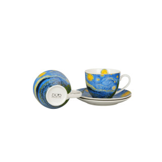Сет од 2 шолји со тацни Van Gogh - Starry Night, 110 ml 