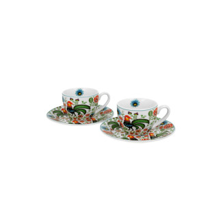 Сет од 2 шолји со тацни Folk Roosters, 110 ml 