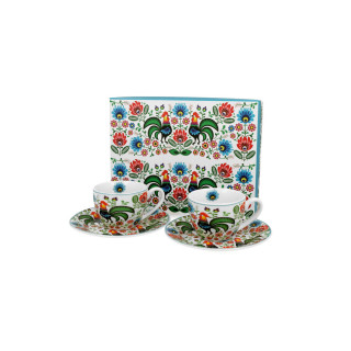 Сет од 2 шолји со тацни Folk Roosters, 110 ml 