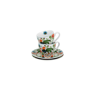 Сет од 2 шолји со тацни Folk Roosters, 110 ml 