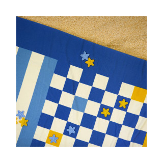 Пешкир за на плажа со игра, Checkers Blue, 90 x 180 cm 
