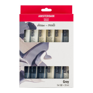 Сет акрилни бои - сиви тонови, Amsterdam, All Acrylics - Standard Series grey set, 12 x 20мл