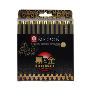 Сет фајнлајнери, Sakura, Pigma Micron, Black & Gold Edition, 1/12