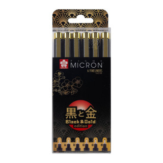 Сет фајнлајнери, Sakura, Pigma Micron, Black & Gold Edition, 1/6