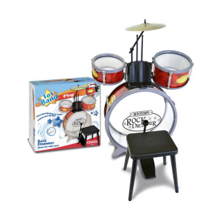 Сет тапани со столче и 2 стапчиња, Rock Drum Set, 4 елементи, црвени