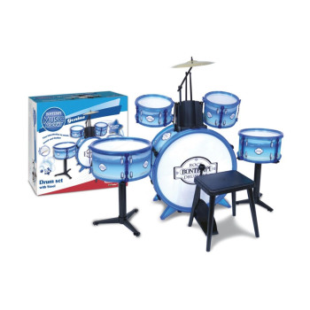 Сет тапани со столче и 2 стапчиња, Rock Drum Set, 6 елементи, сини 