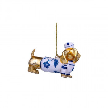 Лампион, Gold Dog with Delft blue dress, 9cm 