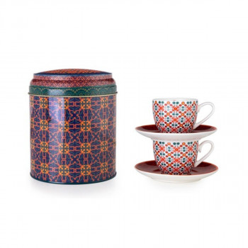 Сет од 2 шолји за кафе со тацни и метална кутија, Vagabondе, 90ml 