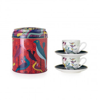 Сет од две шолји за кафе со тацни и метална кутија, Birds of Paradise, 90ml 
