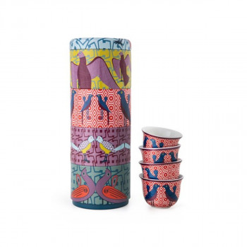 Сет од 4 шолји за кафе и метална кутија, Birds of Paradise, 60ml 
