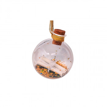 Лампион, Transparent Bauble with Gold Glitter and Message 