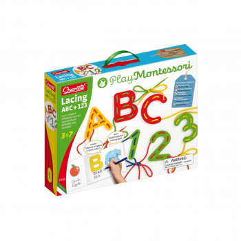 Едукативен сет за изработка - Азбука и бројки, Play Montessori - Lacing ABC + 123 