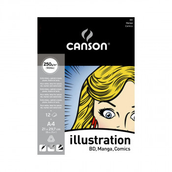 Скицник, Canson Illustration - BD, Manga, Comics, A4, 250 g/m², 12 листови 