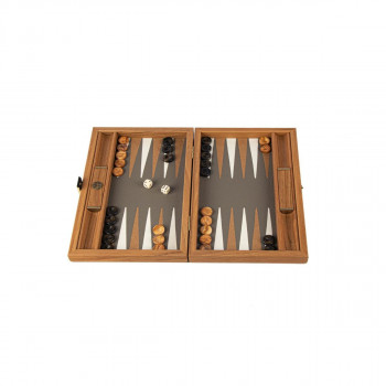 Сет за табла-рачна изработка, Grey Beige Ostrich Tote Leatherette Backgammon 