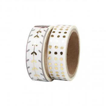 Декоративен селотејп, Hearts & Dots, Gold/White, сет од 2 